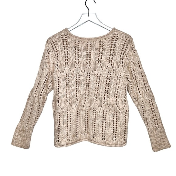 Dress Forum Crochet Knit Cream Wool Blend Women’s Crew Sweater Sz S - Picture 7 of 9